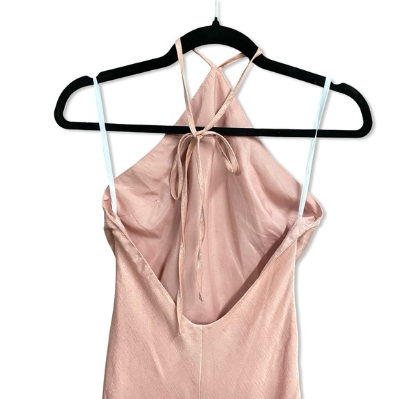 Michael Costello x Revolve Millie Gown dress Blush pink Halter maxi slip Flaw S - Picture 6 of 10